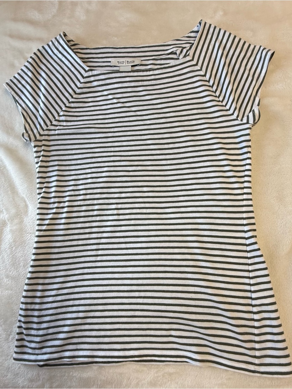 White House Black Market Green & White Striped Short Sleeve Tee